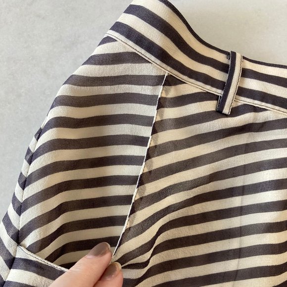 Club Monaco Denise skirt, 100% silk, cream / grey striped A line circle skirt - Picture 6 of 9